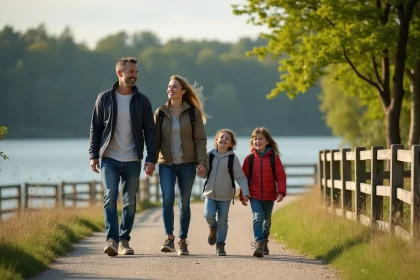 Famille marchant sur le sentier du lac de Gérardmer