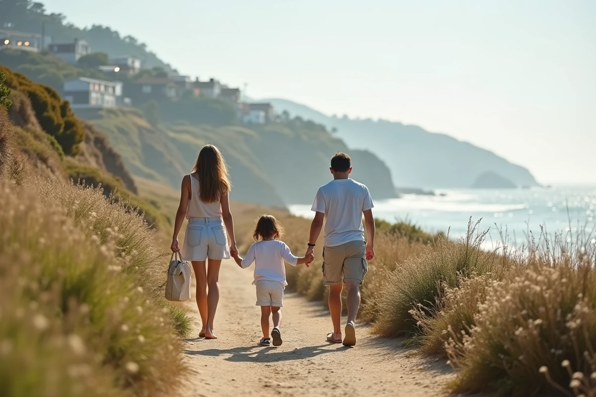 Famille se promenant sur le sentier côtier en vacances
