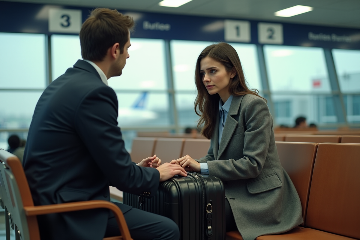 Jeune femme vérifiant sa valise avec un agent de douane