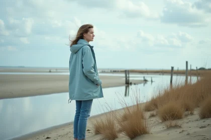Jeune femme regardant l'horizon au marais Pennedepie