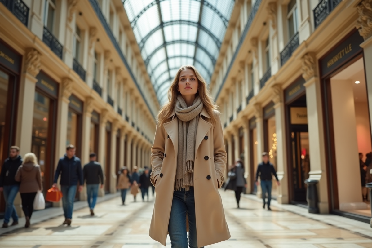 Femme parisienne élégante dans un hall de grand magasin