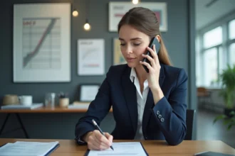 Femme professionnelle parlant au téléphone dans un bureau