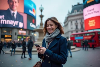 Femme souriante dans la rue Piccadilly Circus
