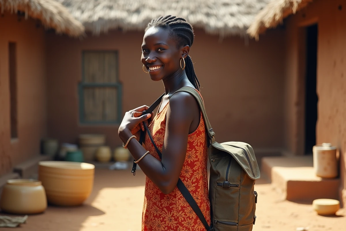 Jeune femme sud-soudanaise souriant dans la cour