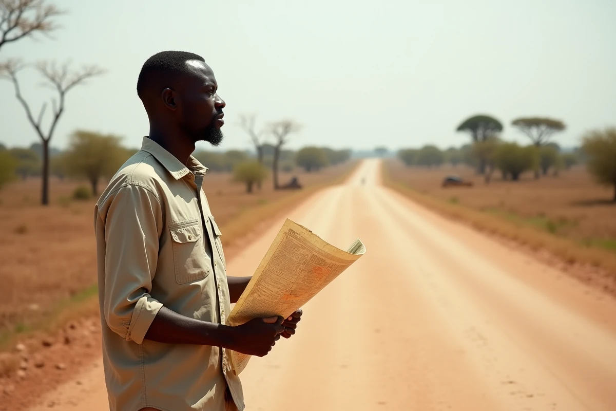 Homme sud-soudanais regardant l'horizon dans la savane