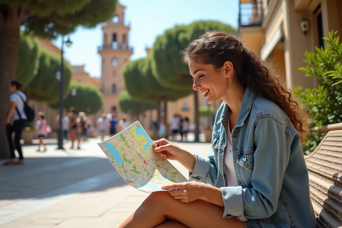 Jeune femme avec carte dans une place de Malaga