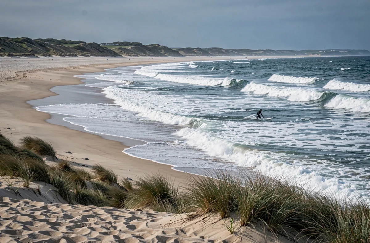 La plage de la Torche à Plomeur, spot de surf emblématique avec de puissantes vagues atlantiques